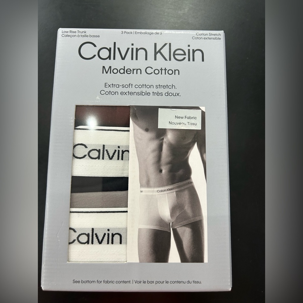 CALVIN KLEIN MODERN BODY-DEFINING COTTON STRETCH 3 PACK LOW RISE TRUNK
